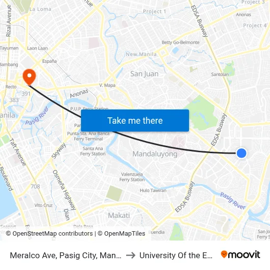 Meralco Ave, Pasig City, Manila to University Of the East map