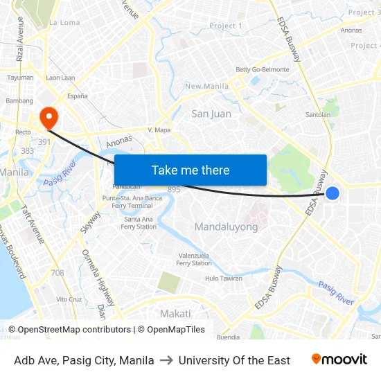 Adb Ave, Pasig City, Manila to University Of the East map