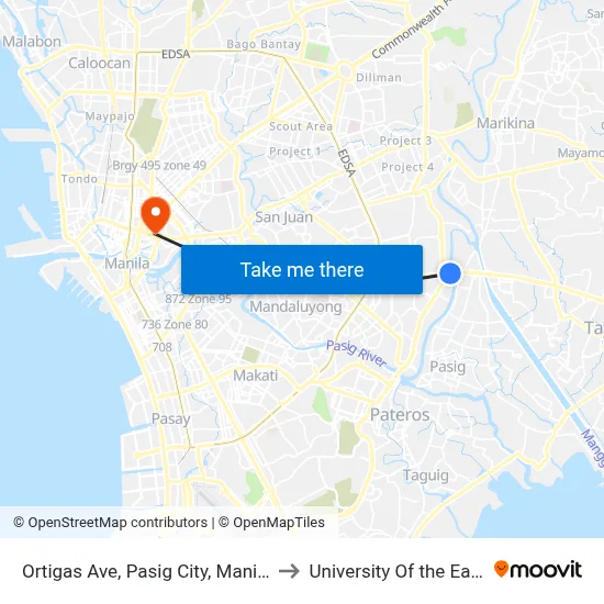 Ortigas Ave, Pasig City, Manila to University Of the East map