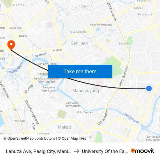 Lanuza Ave, Pasig City, Manila to University Of the East map