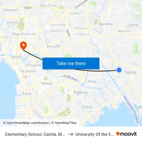 Elementary School, Cainta, Manila to University Of the East map