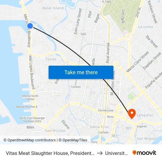 Vitas Meat Slaughter House, President Ferdinand E. Marcos Highway, Tondo to University Of the East map