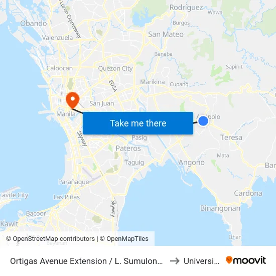 Ortigas Avenue Extension / L. Sumulong Memorial Cir Intersection, Antipolo City, Manila to University Of the East map
