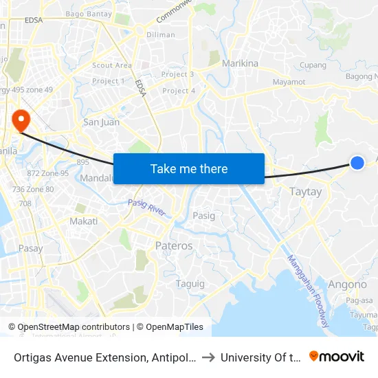 Ortigas Avenue Extension, Antipolo City, Manila to University Of the East map