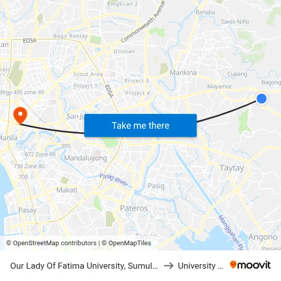 Our Lady Of Fatima University, Sumulong Hwy, Antipolo City, Manila to University Of the East map