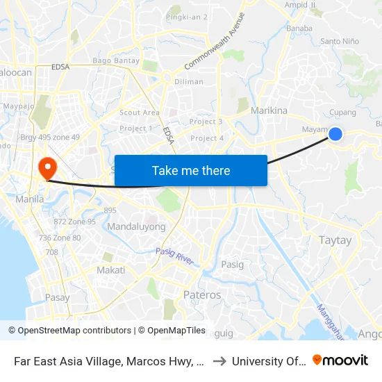 Far East Asia Village, Marcos Hwy, Antipolo City, Manila to University Of the East map