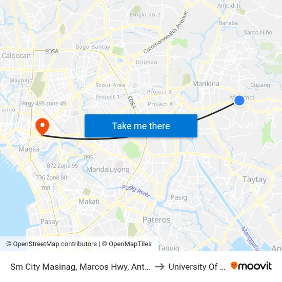 Sm City Masinag, Marcos Hwy, Antipolo City, Manila to University Of the East map