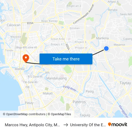 Marcos Hwy, Antipolo City, Manila to University Of the East map