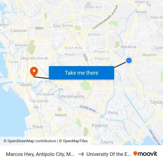 Marcos Hwy, Antipolo City, Manila to University Of the East map