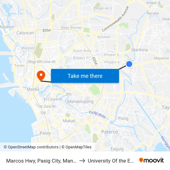 Marcos Hwy, Pasig City, Manila to University Of the East map