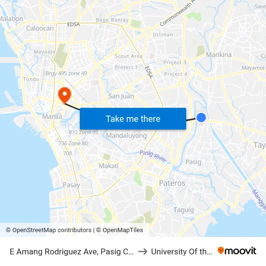 E Amang Rodriguez Ave, Pasig City, Manila to University Of the East map