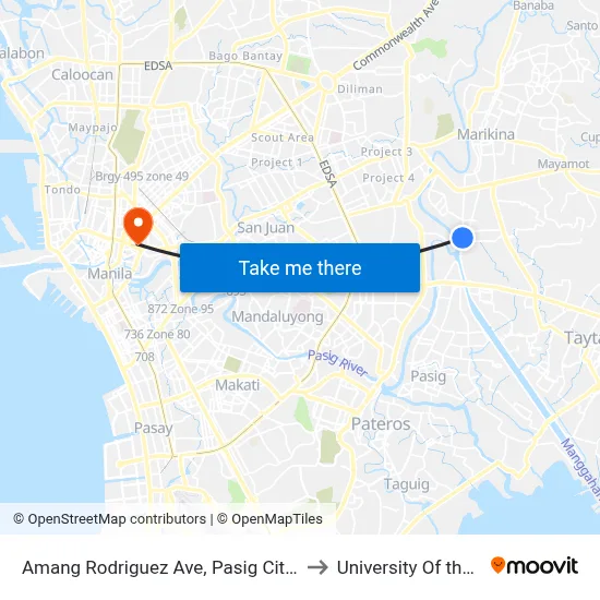 Amang Rodriguez Ave, Pasig City, Manila to University Of the East map
