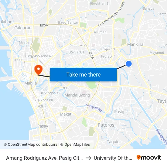 Amang Rodriguez Ave, Pasig City, Manila to University Of the East map