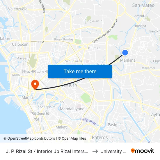 J. P. Rizal St / Interior Jp Rizal Intersection, Marikina City, Manila to University Of the East map