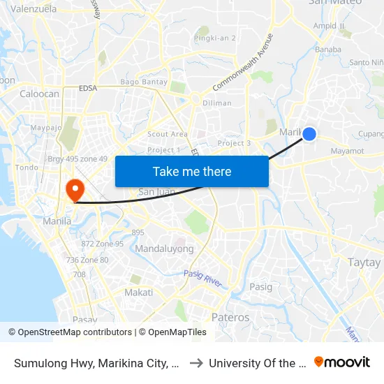 Sumulong Hwy, Marikina City, Manila to University Of the East map