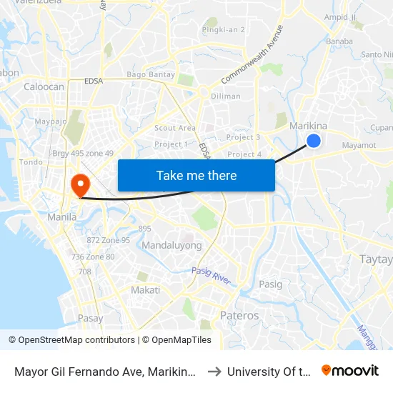 Mayor Gil Fernando Ave, Marikina City, Manila to University Of the East map