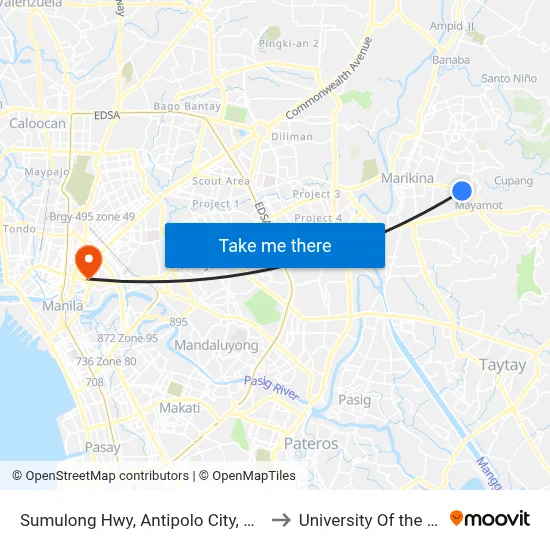 Sumulong Hwy, Antipolo City, Manila to University Of the East map