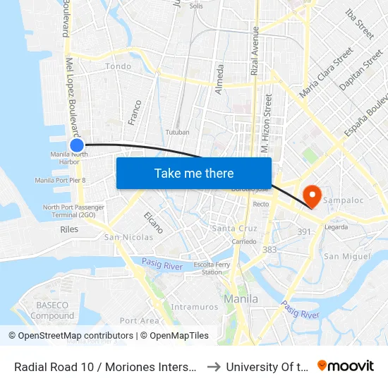 Radial Road 10 / Moriones Intersection, Manila to University Of the East map