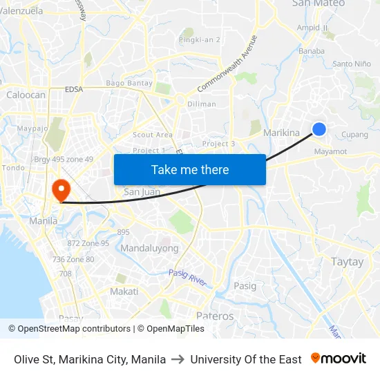 Olive St, Marikina City, Manila to University Of the East map