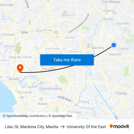 Lilac St, Marikina City, Manila to University Of the East map