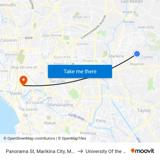 Panorama St, Marikina City, Manila to University Of the East map
