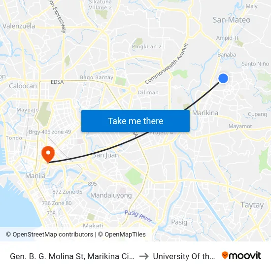 Gen. B. G. Molina St, Marikina City, Manila to University Of the East map