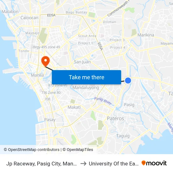 Jp Raceway, Pasig City, Manila to University Of the East map