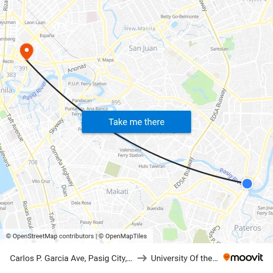 Carlos P. Garcia Ave, Pasig City, Manila to University Of the East map
