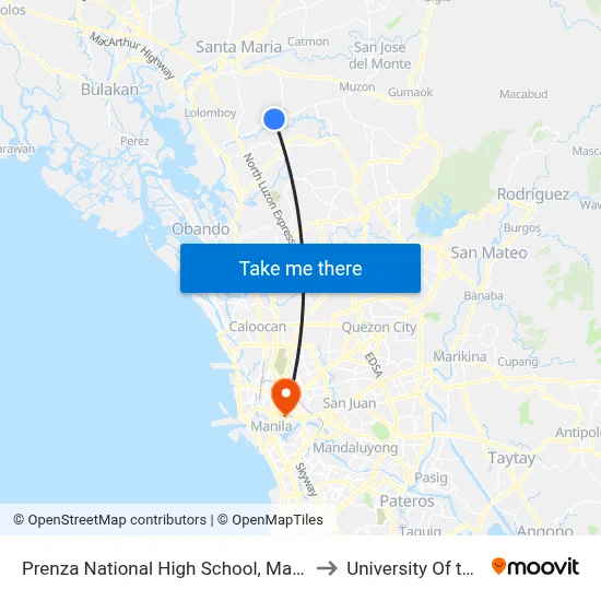 Prenza National High School, Marilao, Manila to University Of the East map