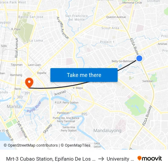Mrt-3 Cubao Station, Epifanio De Los Santos Av, Quezon City, Manila to University Of the East map