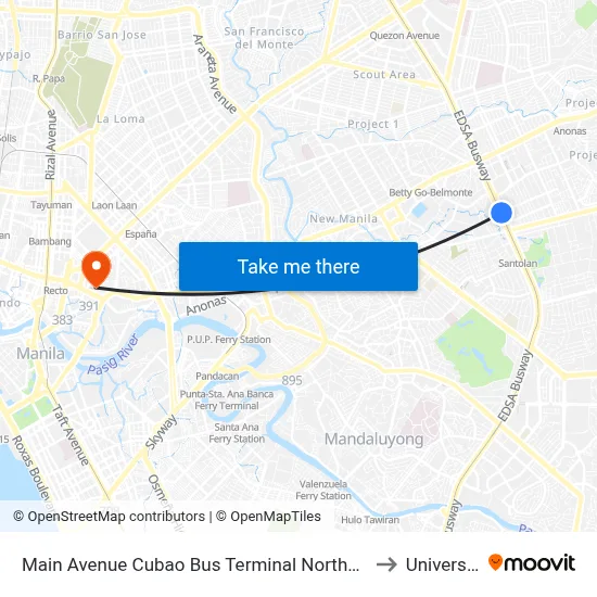 Main Avenue Cubao Bus Terminal Northbound, Edsa, Epifanio De Los Santos Av, Quezon City, Manila to University Of the East map