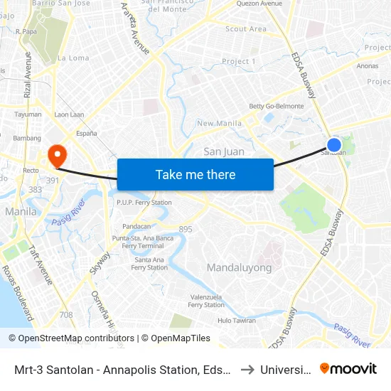 Mrt-3 Santolan - Annapolis Station, Edsa, Epifanio De Los Santos Av, Quezon City, Manila to University Of the East map