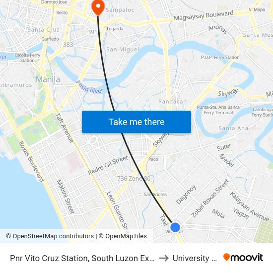 Pnr Vito Cruz Station, South Luzon Expressway, Makati City, Manila to University Of the East map