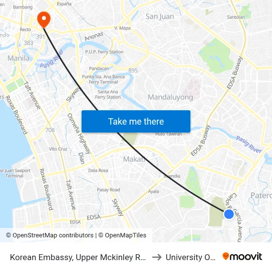 Korean Embassy, Upper Mckinley Rd, Taguig City, Manila to University Of the East map