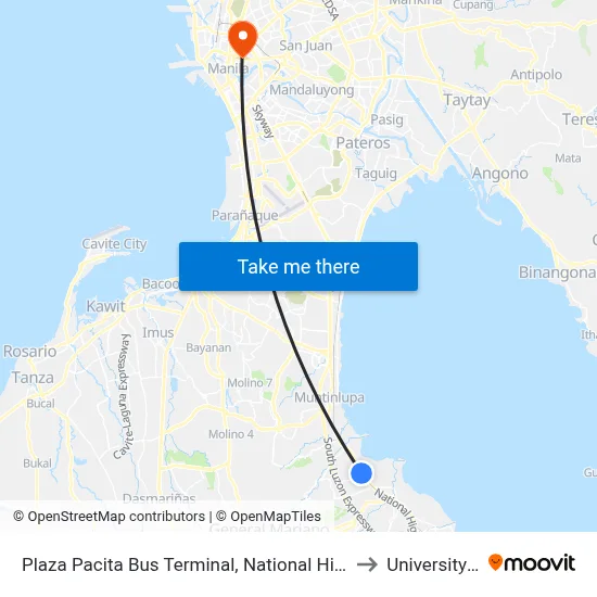 Plaza Pacita Bus Terminal, National Highway / Pacita Av, San Pedro, Manila to University Of the East map