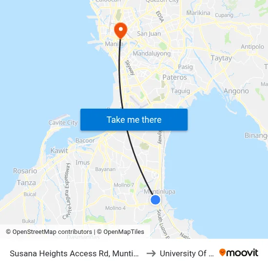 Susana Heights Access Rd, Muntinlupa City, Manila to University Of the East map