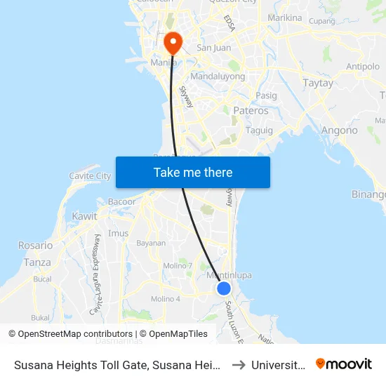 Susana Heights Toll Gate, Susana Heights Access Rd, Muntinlupa City, Manila to University Of the East map