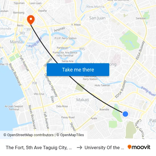 The Fort, 5th Ave Taguig City, Manila to University Of the East map