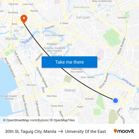30th St, Taguig City, Manila to University Of the East map