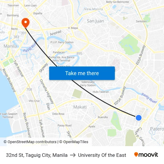 32nd St, Taguig City, Manila to University Of the East map