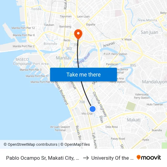 Pablo Ocampo Sr, Makati City, Manila to University Of the East map