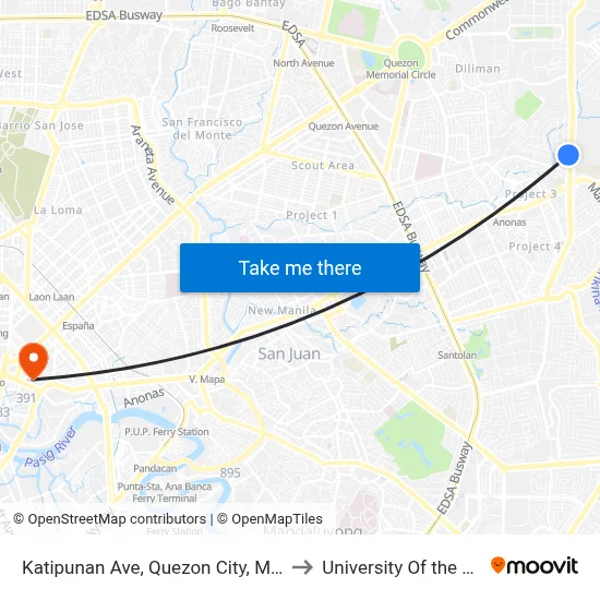 Katipunan Ave, Quezon City, Manila to University Of the East map