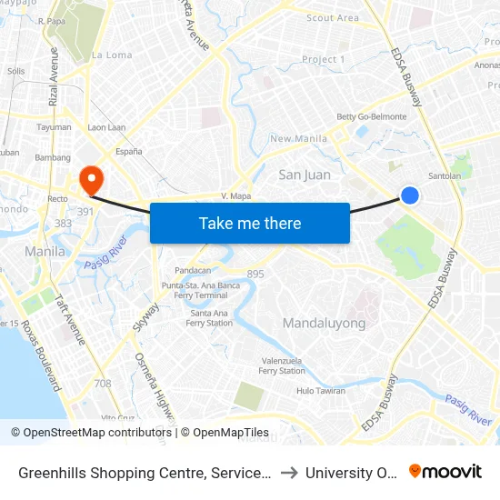 Greenhills Shopping Centre, Service Rd, San Juan, Manila to University Of the East map