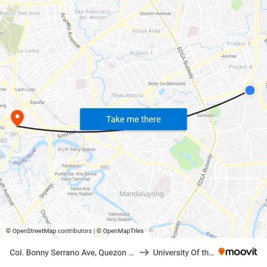 Col. Bonny Serrano Ave, Quezon City, Manila to University Of the East map
