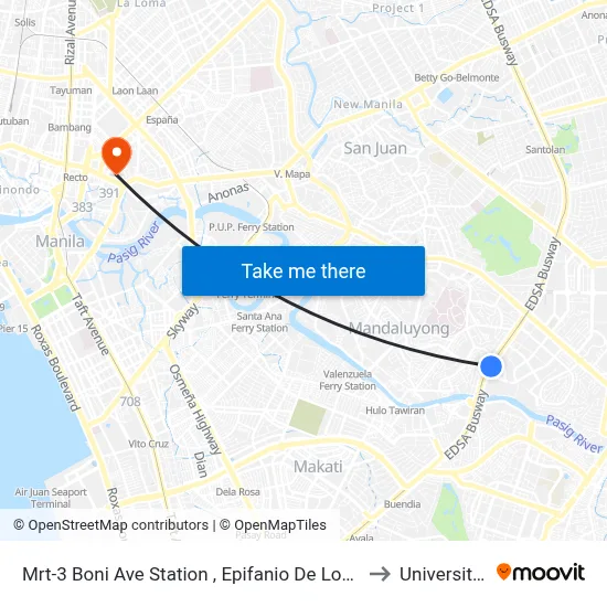 Mrt-3 Boni Ave Station , Epifanio De Los Santos Ave / Pinatubo, Makati City, Manila to University Of the East map