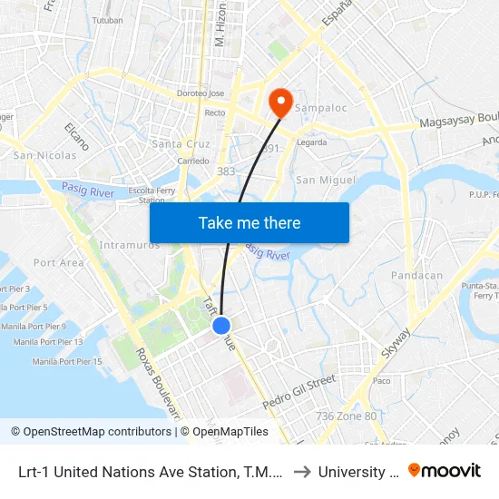 Lrt-1 United Nations Ave Station, T.M. Kalaw / General Luna St, Manila to University Of the East map