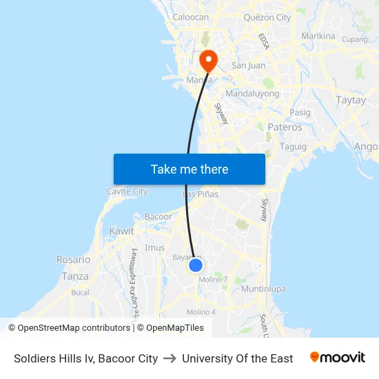 Soldiers Hills Iv, Bacoor City to University Of the East map