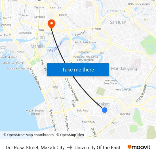 Del Rosa Street, Makati City to University Of the East map