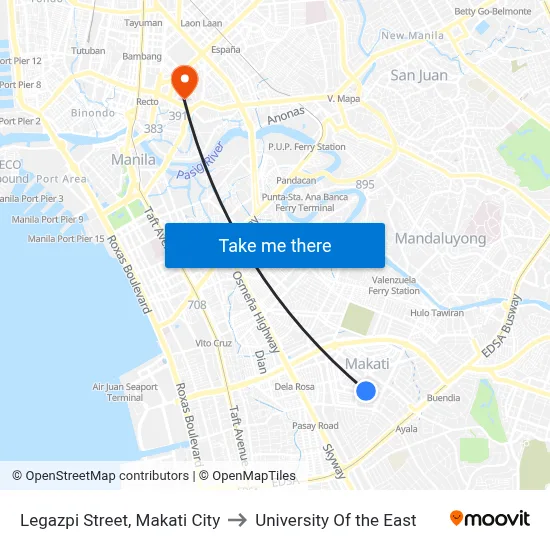 Legazpi Street, Makati City to University Of the East map