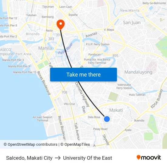Salcedo, Makati City to University Of the East map